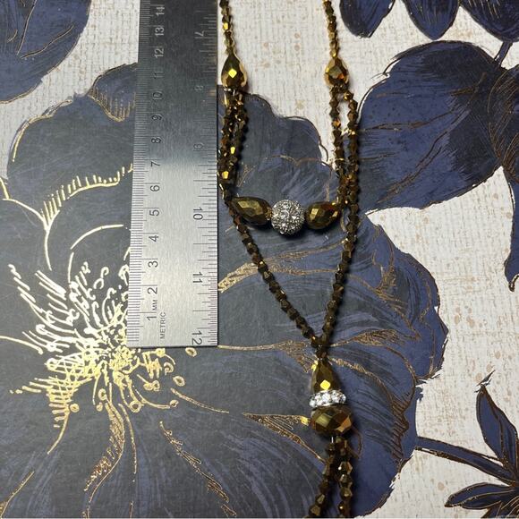 Estate Y2K Brown Faceted AB and Rhinestone Beaded Double Layer Drop Necklace D2 - Picture 14 of 14